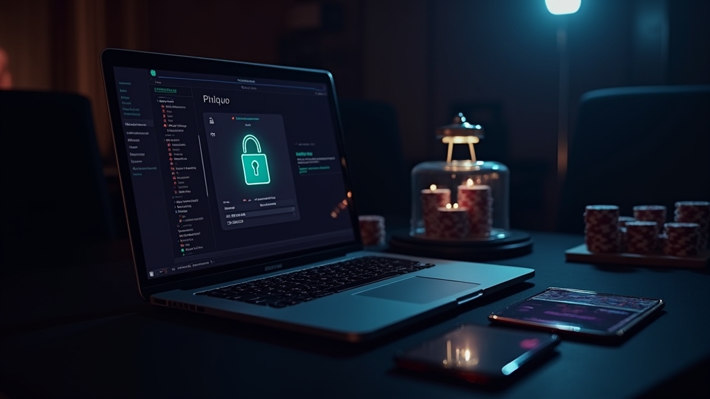 Ambiente de login seguro com ícone de cadeado em cenário de casino escuro