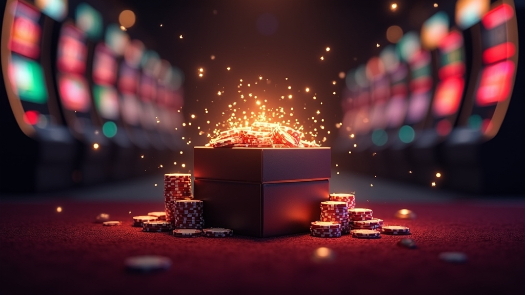 Pacote de boas-vindas de casino com chips e interface promocional