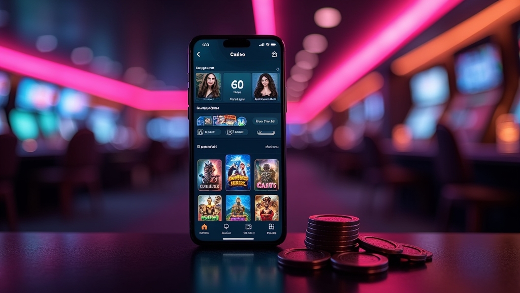 Smartphone com menus de jogo e saldo na app Twin Casino